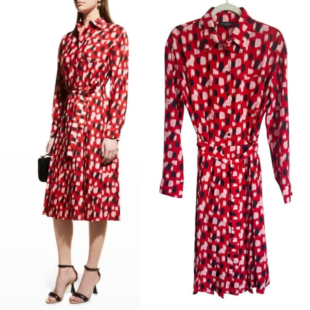 Piazza Sempione Made In Italy IT 46 (US L) Paint Dash-Print Belted Shirt Dress